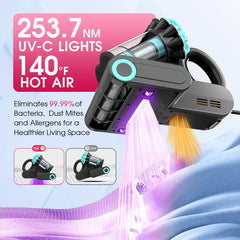 Belife M8 Mattress Vacuum Cleaner, Anti-allergen Dust Mite Bed Vacuum Cleaner with UV & Hot Air & High Heating, 550W 18Kpa Powerful Suction Double-Cup Handheld Vacuum for Bed, Couch, Sofa, Corded