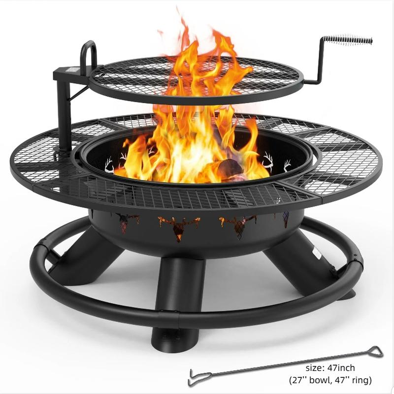 BALI OUTDOORS 2-in-1 Wood Burning Fire Pit with Removable Cooking Grill, Black