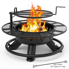 BALI OUTDOORS 2-in-1 Wood Burning Fire Pit with Removable Cooking Grill, Black