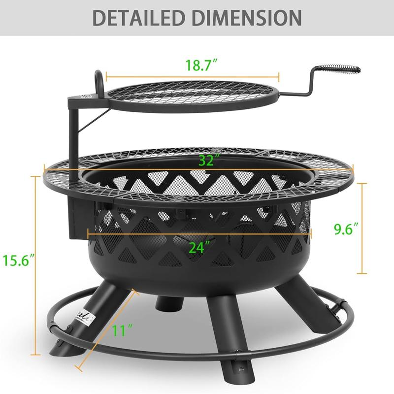 BALI OUTDOORS 2-in-1 Wood Burning Fire Pit with Removable Cooking Grill, Black