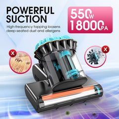 Belife M8 Mattress Vacuum Cleaner, Anti-allergen Dust Mite Bed Vacuum Cleaner with UV & Hot Air & High Heating, 550W 18Kpa Powerful Suction Double-Cup Handheld Vacuum for Bed, Couch, Sofa, Corded