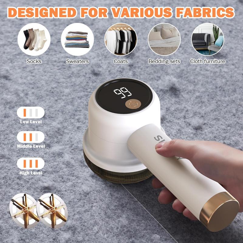 Rechargeable Fabric Shaver with 2 Replaceable Stainless Steel 6-Leaf Blades | Lint Remover with 3-Speed Settings & LED Display - Efficient Sweater and Lint Shaver for Clothes, Removing Fuzz, Lint Balls, Pills, and Hairballs.