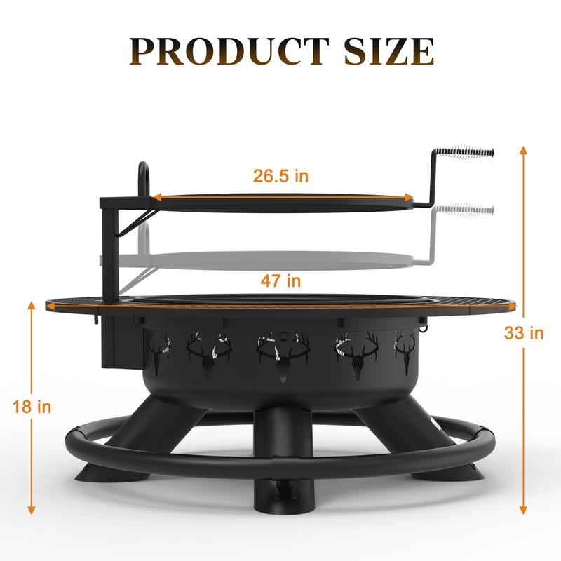 BALI OUTDOORS 2-in-1 Wood Burning Fire Pit with Removable Cooking Grill, Black