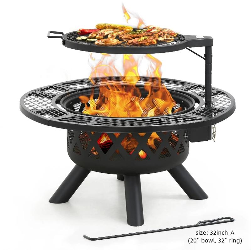 BALI OUTDOORS 2-in-1 Wood Burning Fire Pit with Removable Cooking Grill, Black