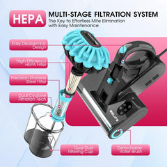 Belife M8 Mattress Vacuum Cleaner, Anti-allergen Dust Mite Bed Vacuum Cleaner with UV & Hot Air & High Heating, 550W 18Kpa Powerful Suction Double-Cup Handheld Vacuum for Bed, Couch, Sofa, Corded