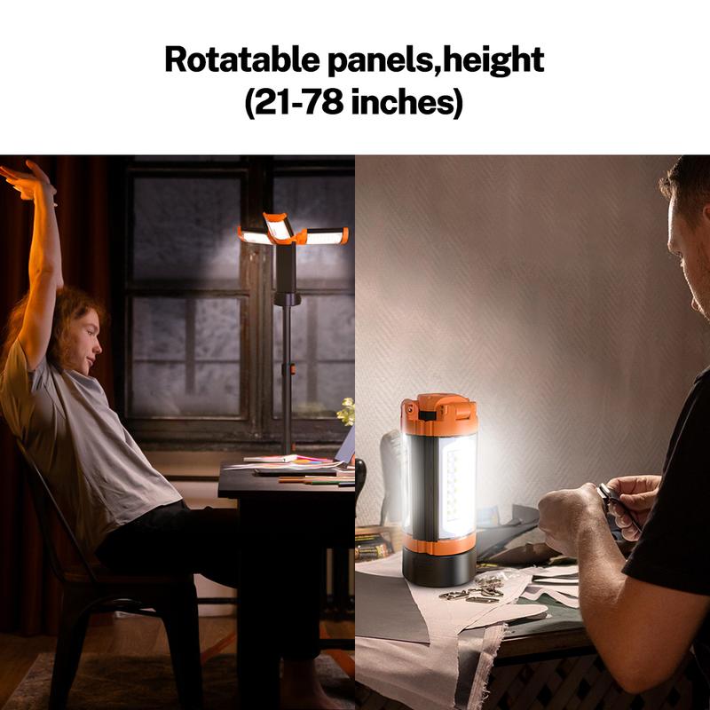 Rechargeable 10000mAh Camping Light with Detachable Tripod ( 1.75 to 6.5 Feet ), 2200 Lumens Cordless Dimmable Work Light & Emergency Light