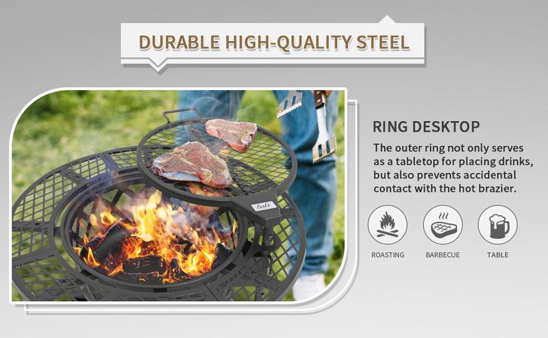 BALI OUTDOORS 2-in-1 Wood Burning Fire Pit with Removable Cooking Grill, Black