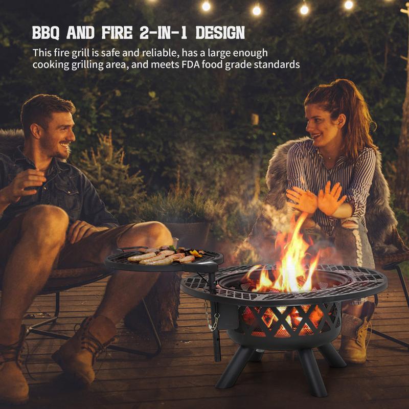 BALI OUTDOORS 2-in-1 Wood Burning Fire Pit with Removable Cooking Grill, Black