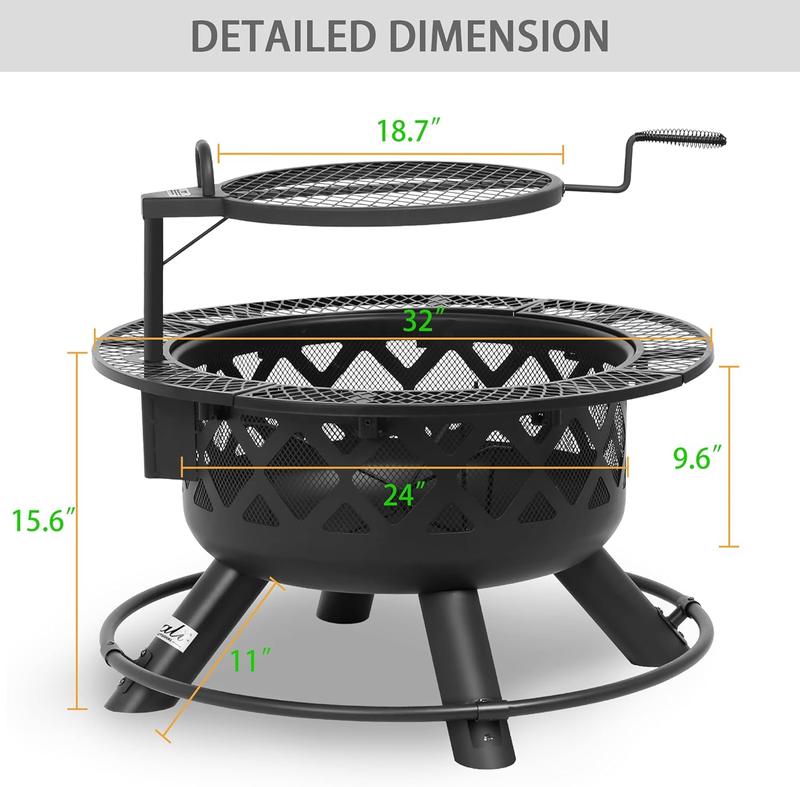 BALI OUTDOORS 2-in-1 Wood Burning Fire Pit with Removable Cooking Grill, Black