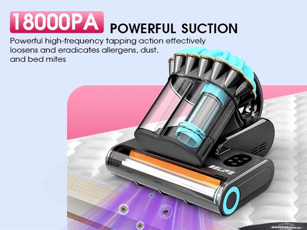 Belife M8 Mattress Vacuum Cleaner, Anti-allergen Dust Mite Bed Vacuum Cleaner with UV & Hot Air & High Heating, 550W 18Kpa Powerful Suction Double-Cup Handheld Vacuum for Bed, Couch, Sofa, Corded