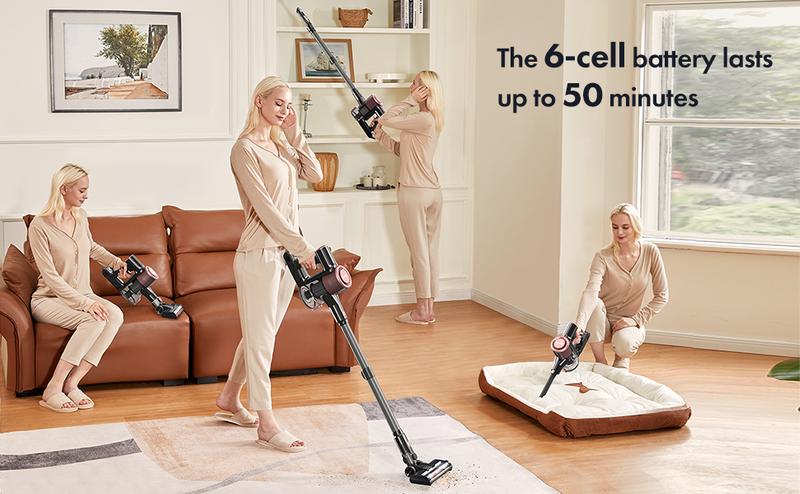 Cordless Vacuum Cleaner, 28Kpa Powerful Suction, 380W Powerful Brushless Motor, 8-in-1 Lightweight Handheld Vacuum Cleaner, 50-Minute Runtime, Removable Battery, For Pet Hair and Carpets